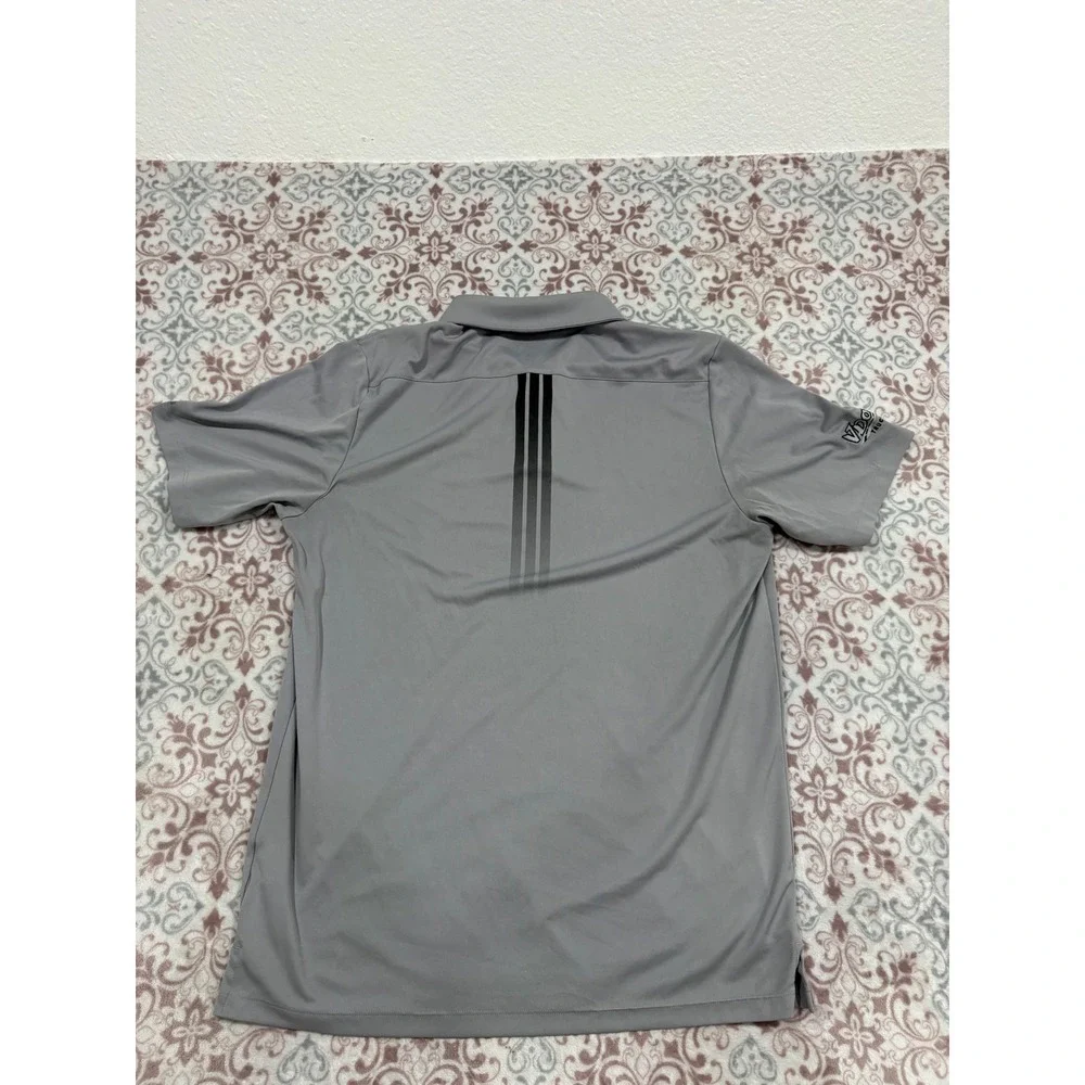 Adidas Golf Mens Large Grey Short Sleeve Performance Polo Shirt 3-Stripe Back